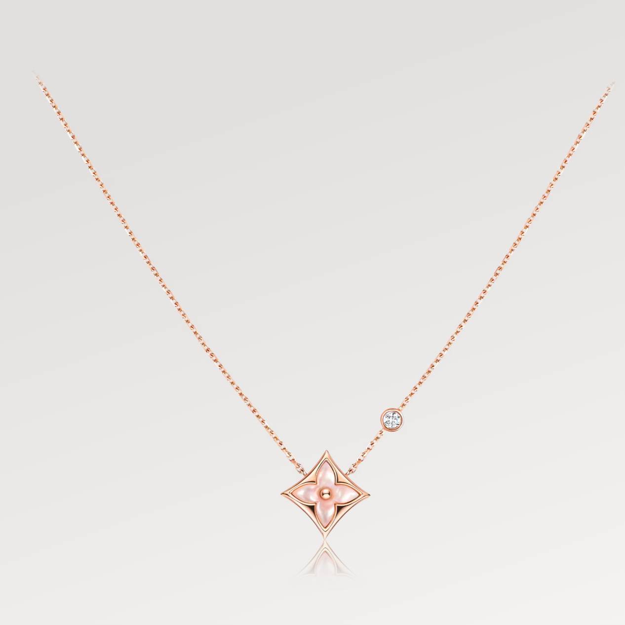 [Luxe Jewelry]STAR PINK MOP 1 DIAMOND PINK GOLD NECKLACE