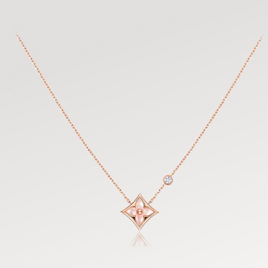 [Luxe Jewelry]STAR PINK MOP 1 DIAMOND PINK GOLD NECKLACE