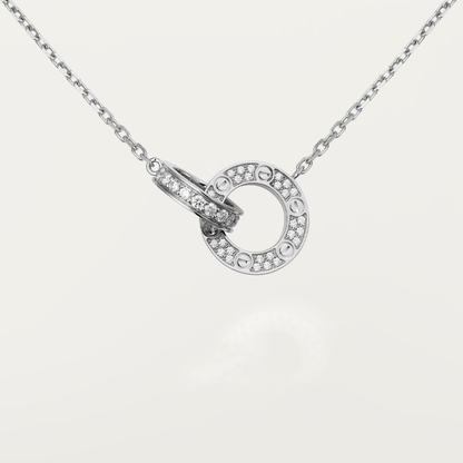 [Luxe Jewelry]LOVE 7.6MM NECKLACE ROSE GOLD AND SILVER  FULL DIAMOND