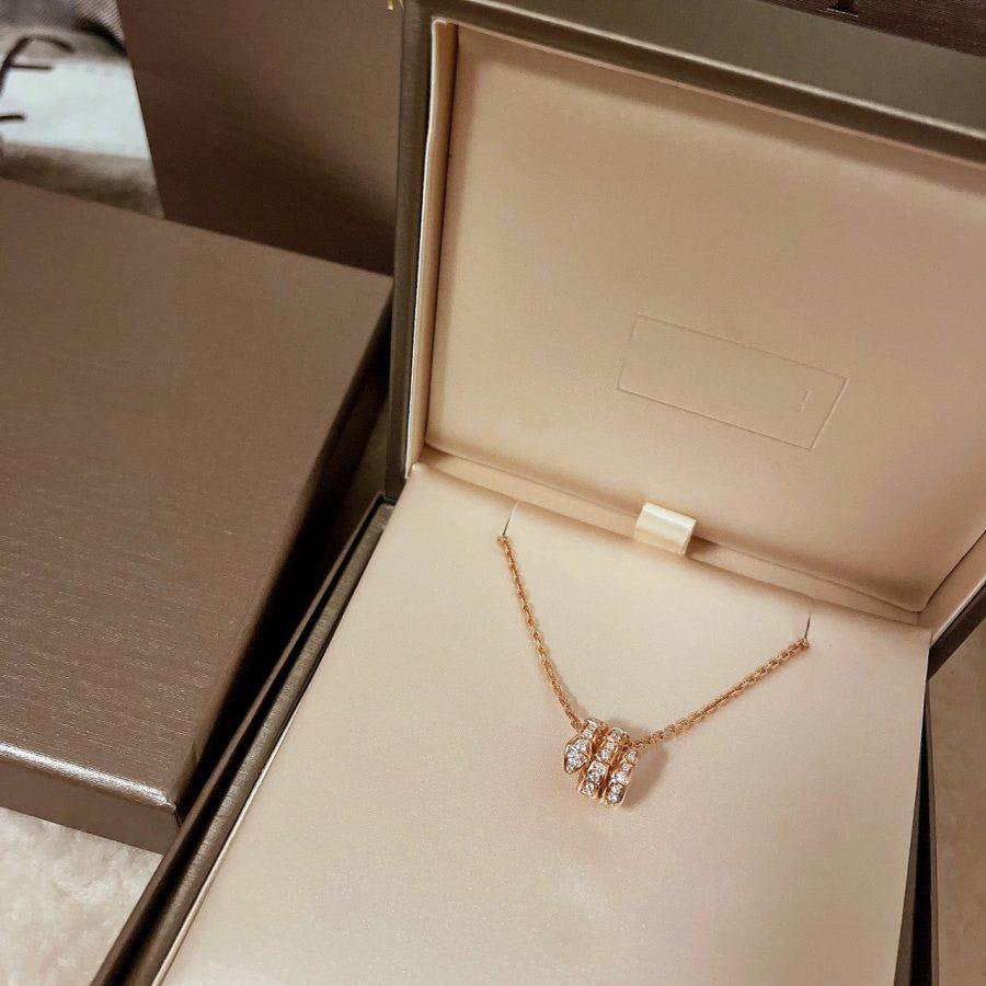 [Luxe Jewelry]SERPENTI PINK GOLD NECKLACE DOUBLE RING DIAMOND