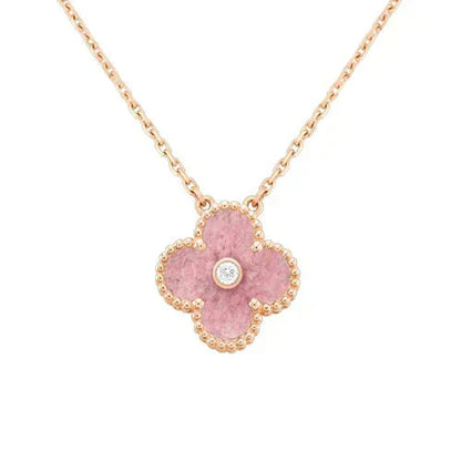 [Luxe Jewelry]CLOVER 15MM DIAMOND RHODONITE NECKLACE