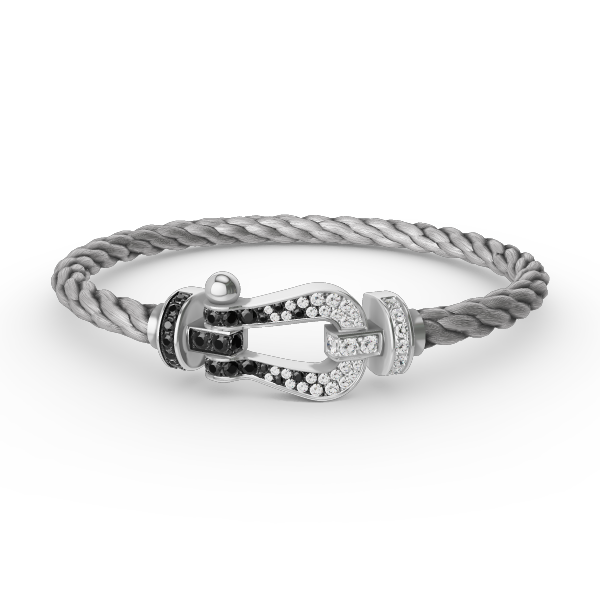 [Luxe Jewelry]FORCE LARGE HORSESHOE BLACK WHITE DIAMOND BRACELET SILVER