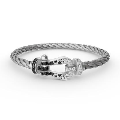 [Luxe Jewelry]FORCE LARGE HORSESHOE BLACK WHITE DIAMOND BRACELET SILVER