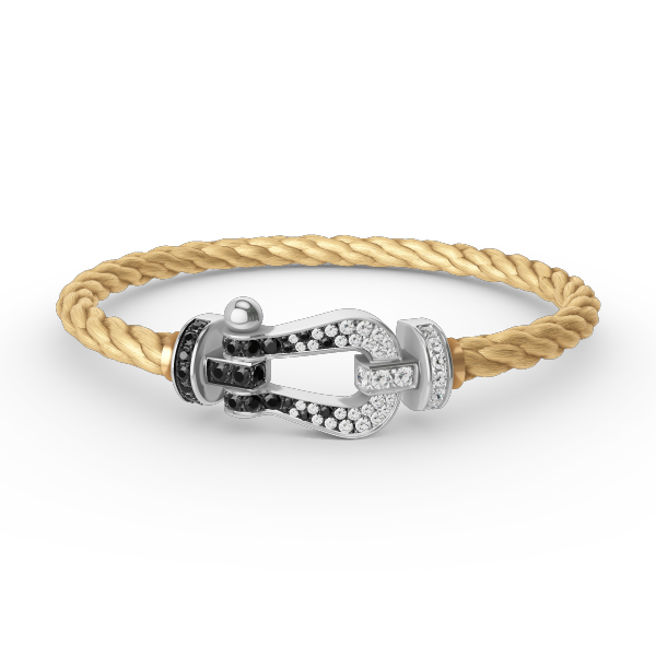 [Luxe Jewelry]FORCE LARGE HORSESHOE BLACK WHITE DIAMOND BRACELET SILVER