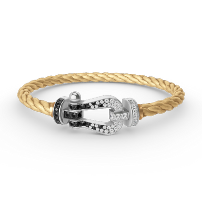 [Luxe Jewelry]FORCE LARGE HORSESHOE BLACK WHITE DIAMOND BRACELET SILVER