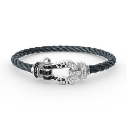 [Luxe Jewelry]FORCE LARGE HORSESHOE BLACK WHITE DIAMOND BRACELET SILVER