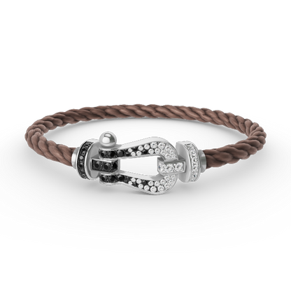 [Luxe Jewelry]FORCE LARGE HORSESHOE BLACK WHITE DIAMOND BRACELET SILVER