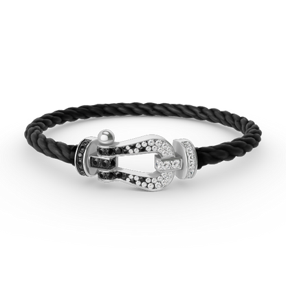 [Luxe Jewelry]FORCE LARGE HORSESHOE BLACK WHITE DIAMOND BRACELET SILVER