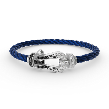 [Luxe Jewelry]FORCE LARGE HORSESHOE BLACK WHITE DIAMOND BRACELET SILVER