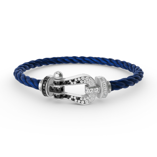[Luxe Jewelry]FORCE LARGE HORSESHOE BLACK WHITE DIAMOND BRACELET SILVER