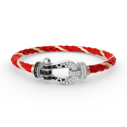 [Luxe Jewelry]FORCE LARGE HORSESHOE BLACK WHITE DIAMOND BRACELET SILVER