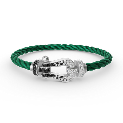 [Luxe Jewelry]FORCE LARGE HORSESHOE BLACK WHITE DIAMOND BRACELET SILVER