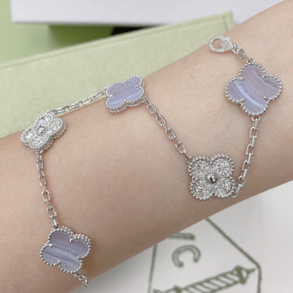 [Luxe Jewelry]CLOVER  5 MOTIF DIAMOND PURPLE CHALCEDONY BRACELET SILVER