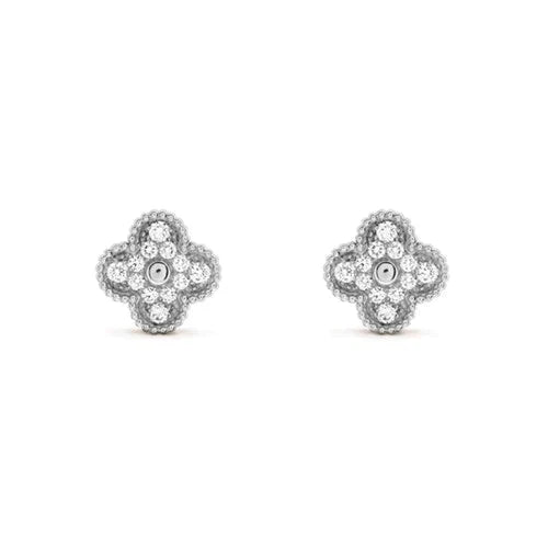 [Luxe Jewelry]CLOVER 1 MOTIFS DIAMOND STUD EARRINGS SILVER