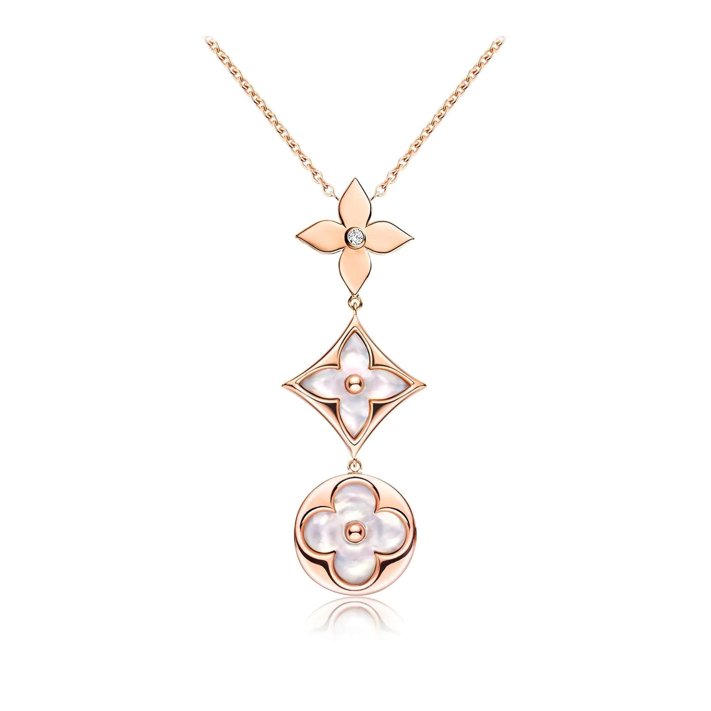 [Luxe Jewelry]COLOR BLOSSOM LARIAT NECKLACE PINK GOLD WHITE MOTHER PEARL AND DIAMOND