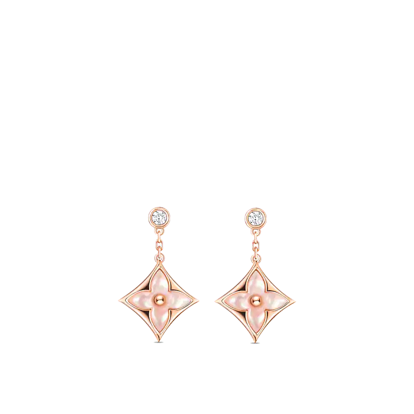 [Luxe Jewelry]DOUBLE STAR PINK GOLD MOP DROP EARRINGS