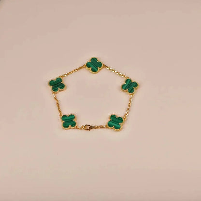 [Luxe Jewelry]CLOVER 5 MOTIFS MALACHITE BRACELET