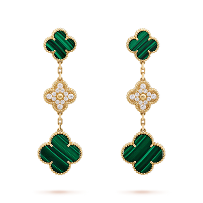 [Luxe Jewelry]CLOVER EARRINGS GOLD MALACHITE DIAMOND 3 MOTIF
