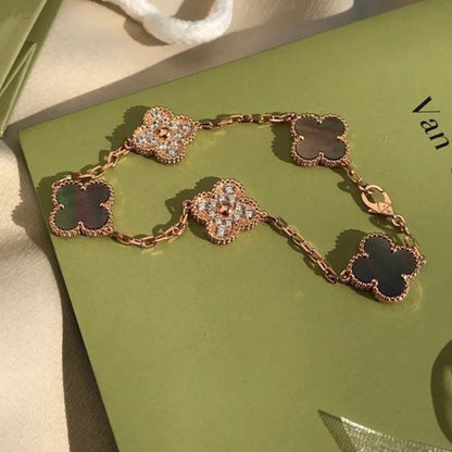 [Luxe Jewelry]CLOVER 5 MOTIF GRAY MOP DIAMOND BRACELET