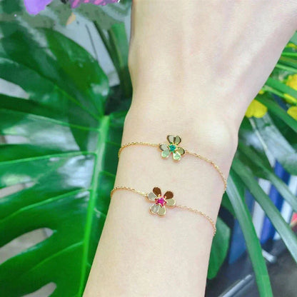 [Luxe Jewelry]FRIVOLE GOLD FLOWER PINK MALACHITE BRACELET