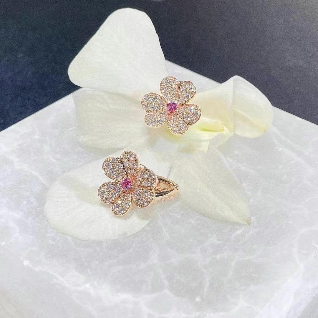 [Luxe Jewelry]FRIVOLE PINK GOLD FLOWER DIAMOND EARRINGS