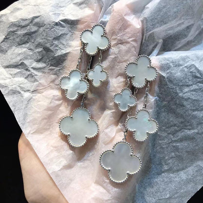 [Luxe Jewelry]CLOVER EARRINGS WHITE MOP 4 MOTIFS SILVER