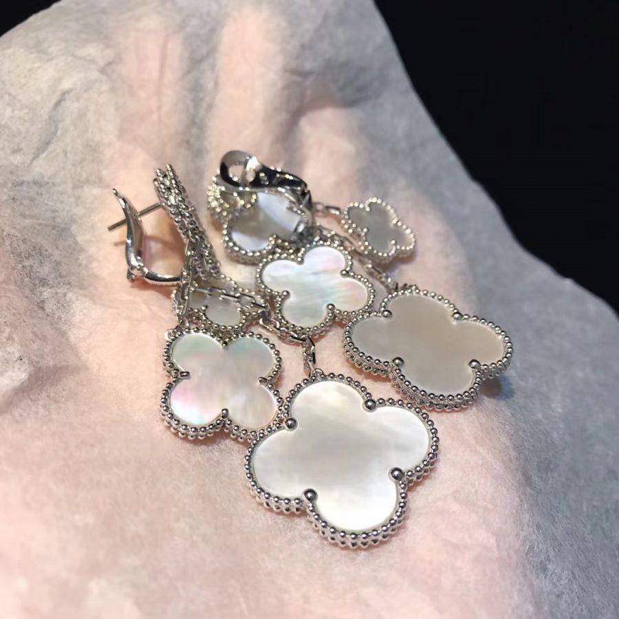 [Luxe Jewelry]CLOVER EARRINGS WHITE MOP 4 MOTIFS SILVER