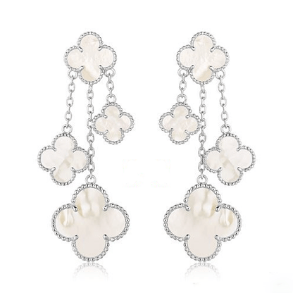 [Luxe Jewelry]CLOVER EARRINGS WHITE MOP 4 MOTIFS SILVER
