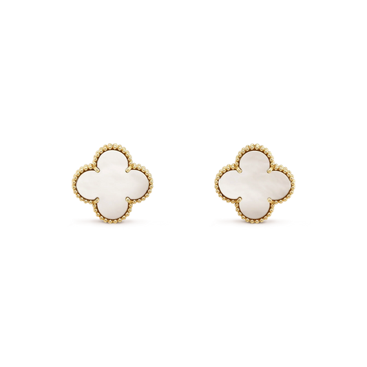 [Luxe Jewelry]CLOVER MEDIUM 1 MOTIFS  WHITE MOP STUD EARRINGS