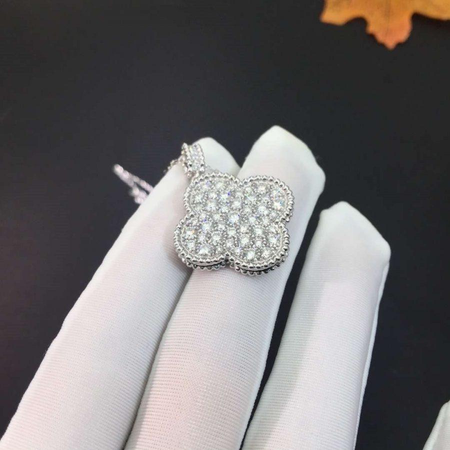 [Luxe Jewelry]CLOVER 25MM SILVER FULL DIAMOND BIG CLOVER NECKLACE