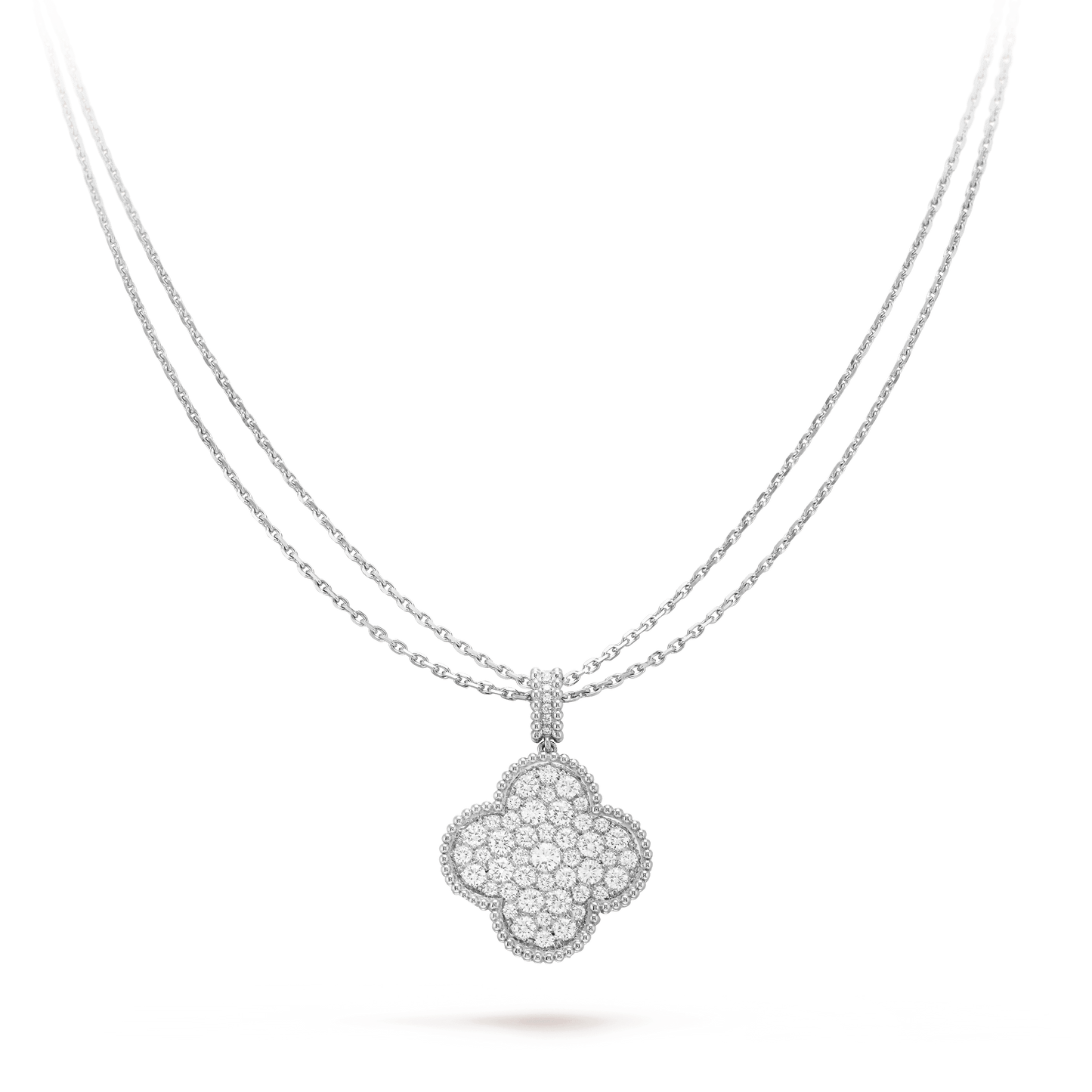 [Luxe Jewelry]CLOVER 25MM SILVER FULL DIAMOND BIG CLOVER NECKLACE