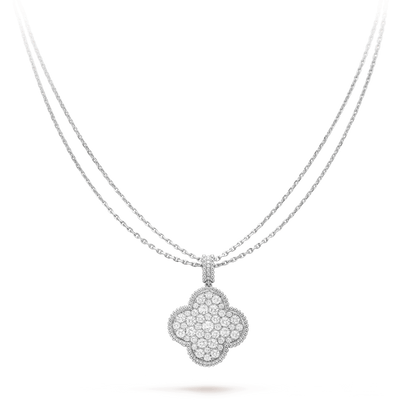 [Luxe Jewelry]CLOVER 25MM SILVER FULL DIAMOND BIG CLOVER NECKLACE