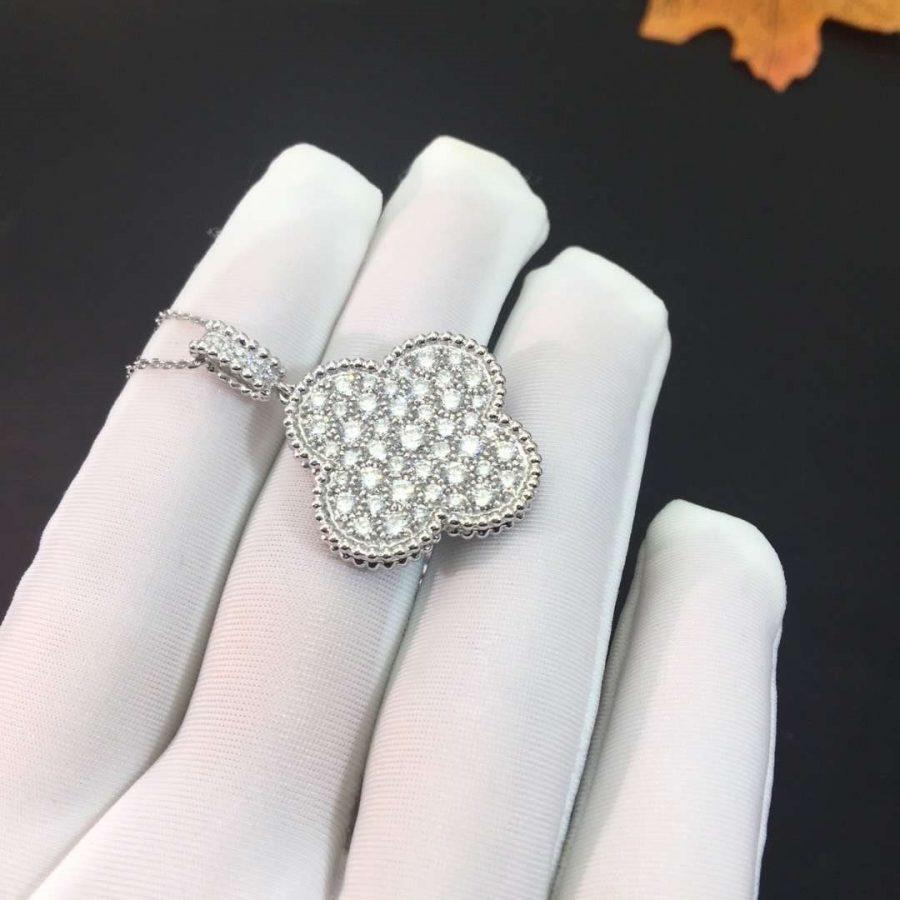 [Luxe Jewelry]CLOVER 25MM SILVER FULL DIAMOND BIG CLOVER NECKLACE