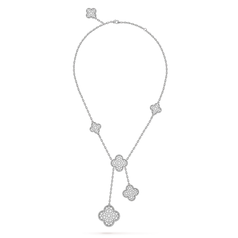 [Luxe Jewelry]CLOVER 5 MOTIFS SILVER DIAMONDS NECKLACE