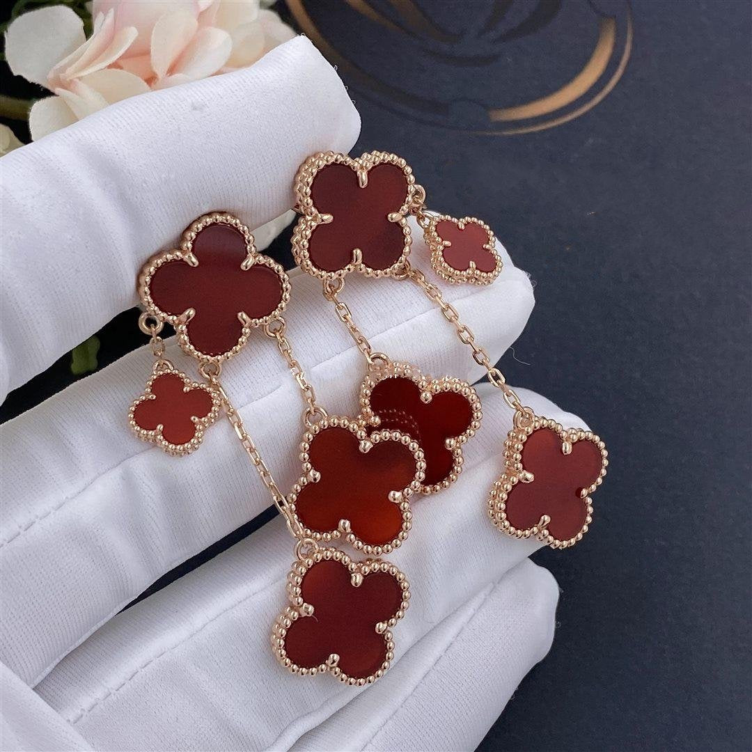 [Luxe Jewelry]CLOVER EARRINGS CARNELIAN 4 MOTIFS PINK GOLD