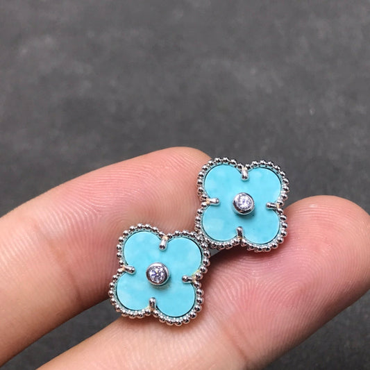 [Luxe Jewelry]CLOVER 1 DIAMOND BLUE SKY SILVER EARRINGS