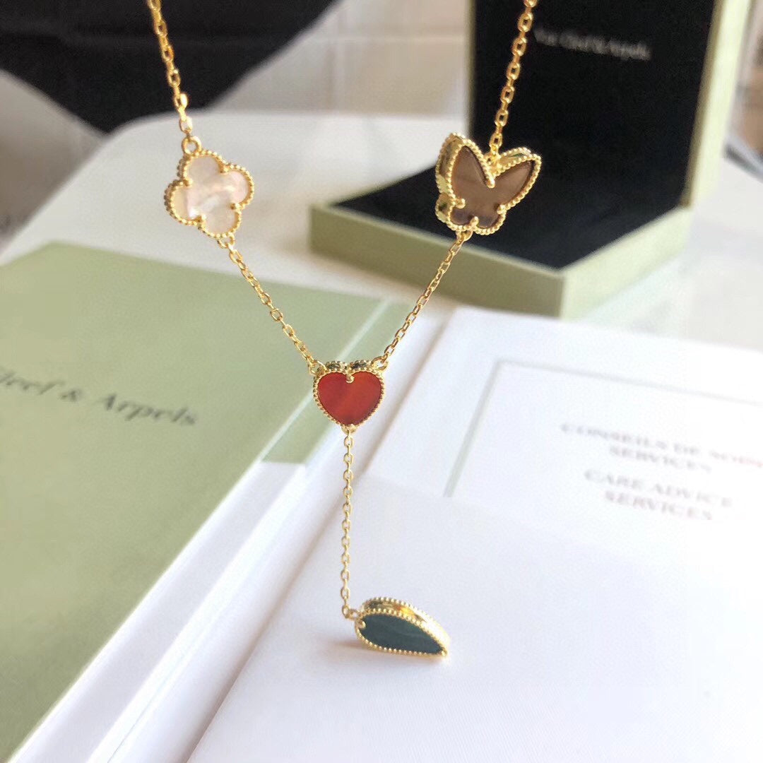 [Luxe Jewelry]LUCKY SPRING 4 MOTIFS ROSE GOLD NECKLACE
