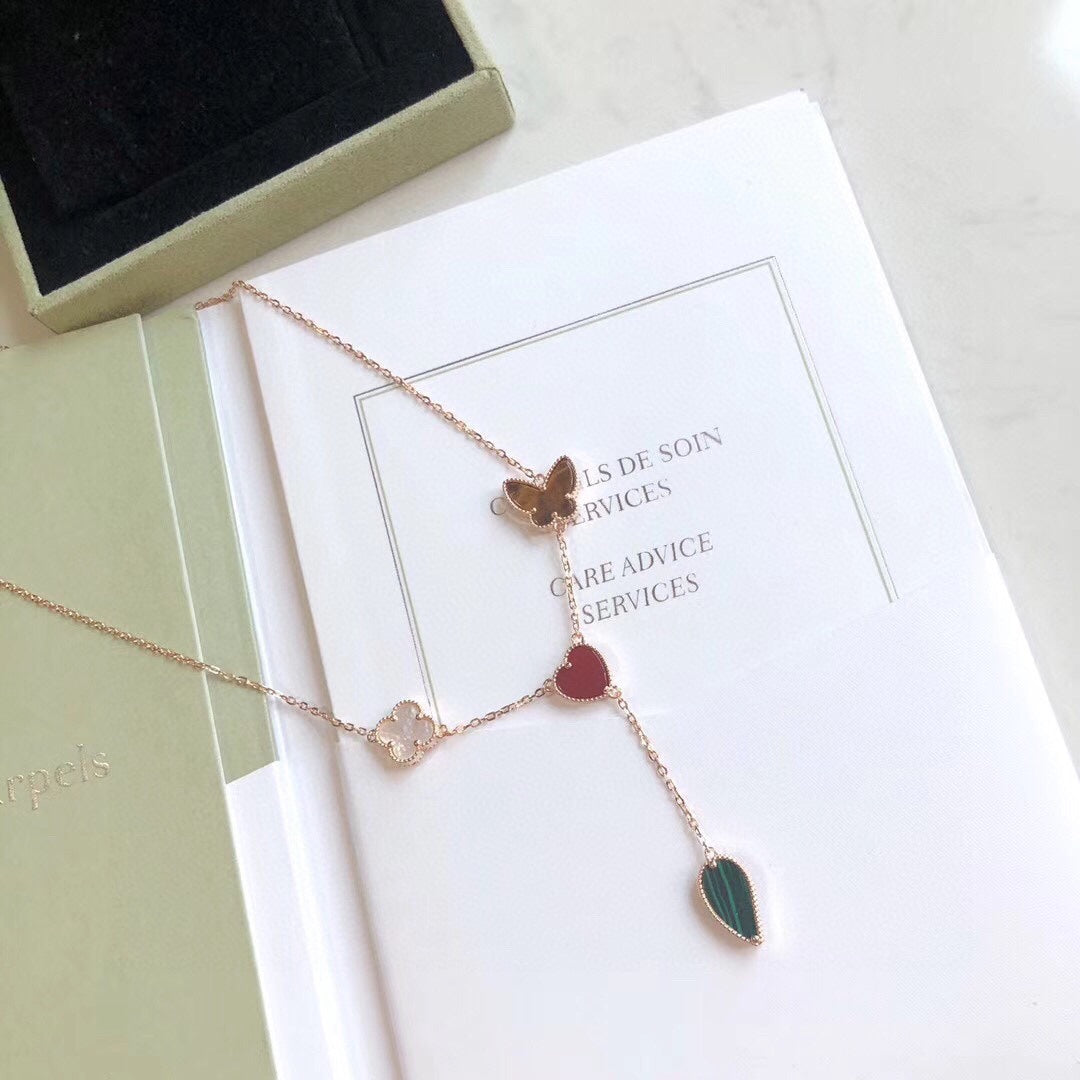 [Luxe Jewelry]LUCKY SPRING 4 MOTIFS ROSE GOLD NECKLACE
