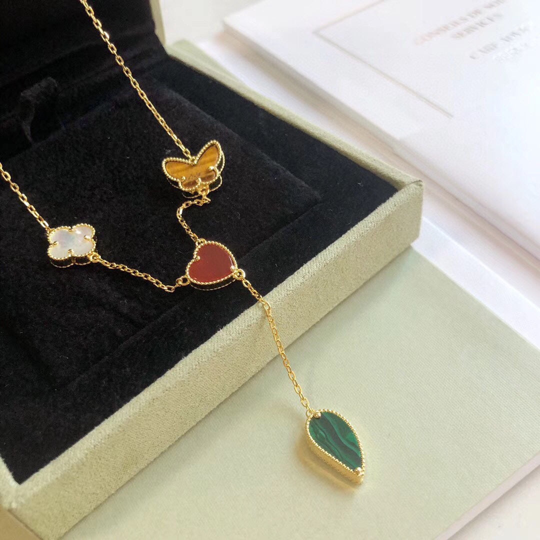 [Luxe Jewelry]LUCKY SPRING 4 MOTIFS ROSE GOLD NECKLACE