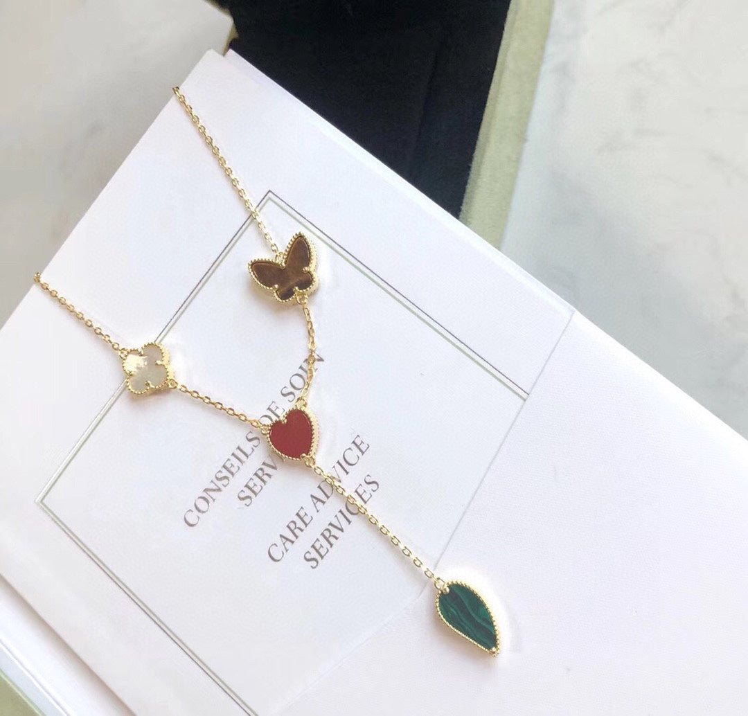 [Luxe Jewelry]LUCKY SPRING 4 MOTIFS ROSE GOLD NECKLACE