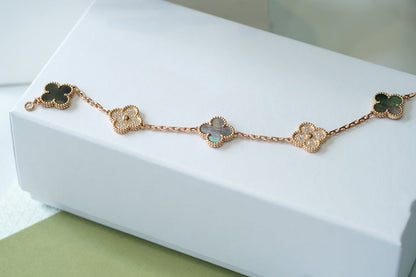 [Luxe Jewelry]CLOVER 5 MOTIFS DARK MOP AND DIAMONDS PINK GOLD BRACELET