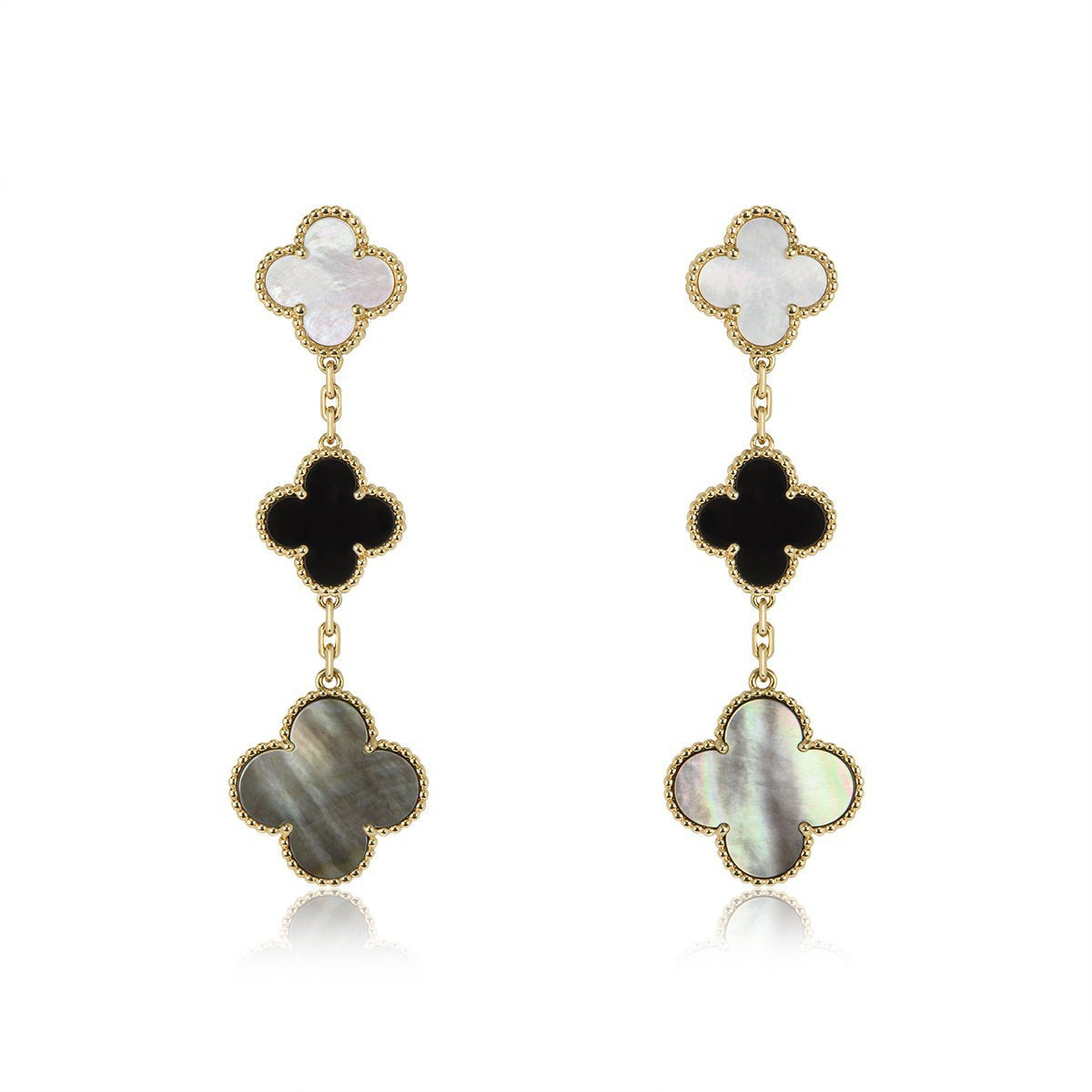 [Luxe Jewelry]CLOVER EARRINGS GOLD ONYX MOP 3 MOTIF