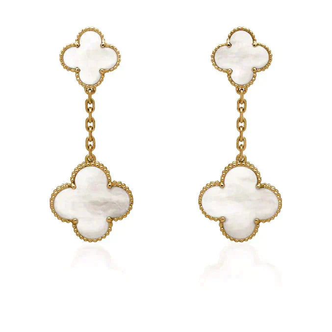 [Luxe Jewelry]CLOVER 2 MOTIF WHITE MOP EARRINGS