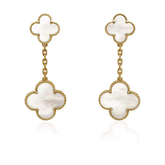 [Luxe Jewelry]CLOVER 2 MOTIF WHITE MOP EARRINGS