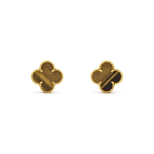 [Luxe Jewelry]CLOVER MEDIUM 1 MOTIFS TIGER EYE EARRINGS