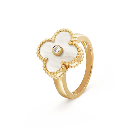 [Luxe Jewelry]CLOVER PINK MOP RING GOLD DIAMOND