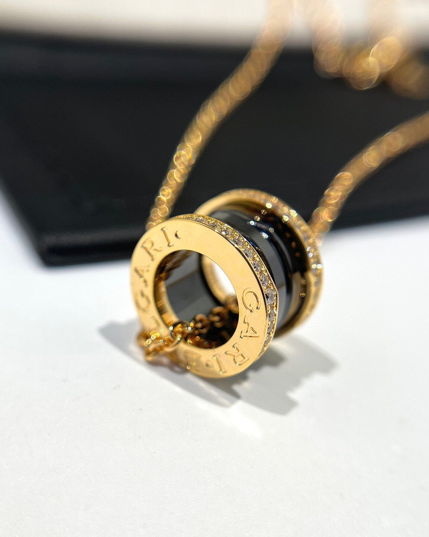 [Luxe Jewelry]ZERO 1 BLACK CERAMIC DIAMOND PINK GOLD NECKLACE