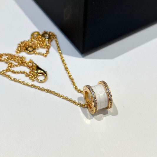 [Luxe Jewelry]ZERO 1 WHITE CERAMIC DIAMOND PINK GOLD NECKLACE