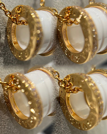 [Luxe Jewelry]ZERO 1 WHITE CERAMIC DIAMOND PINK GOLD NECKLACE