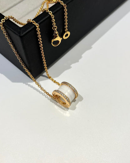 [Luxe Jewelry]ZERO 1 WHITE CERAMIC DIAMOND PINK GOLD NECKLACE